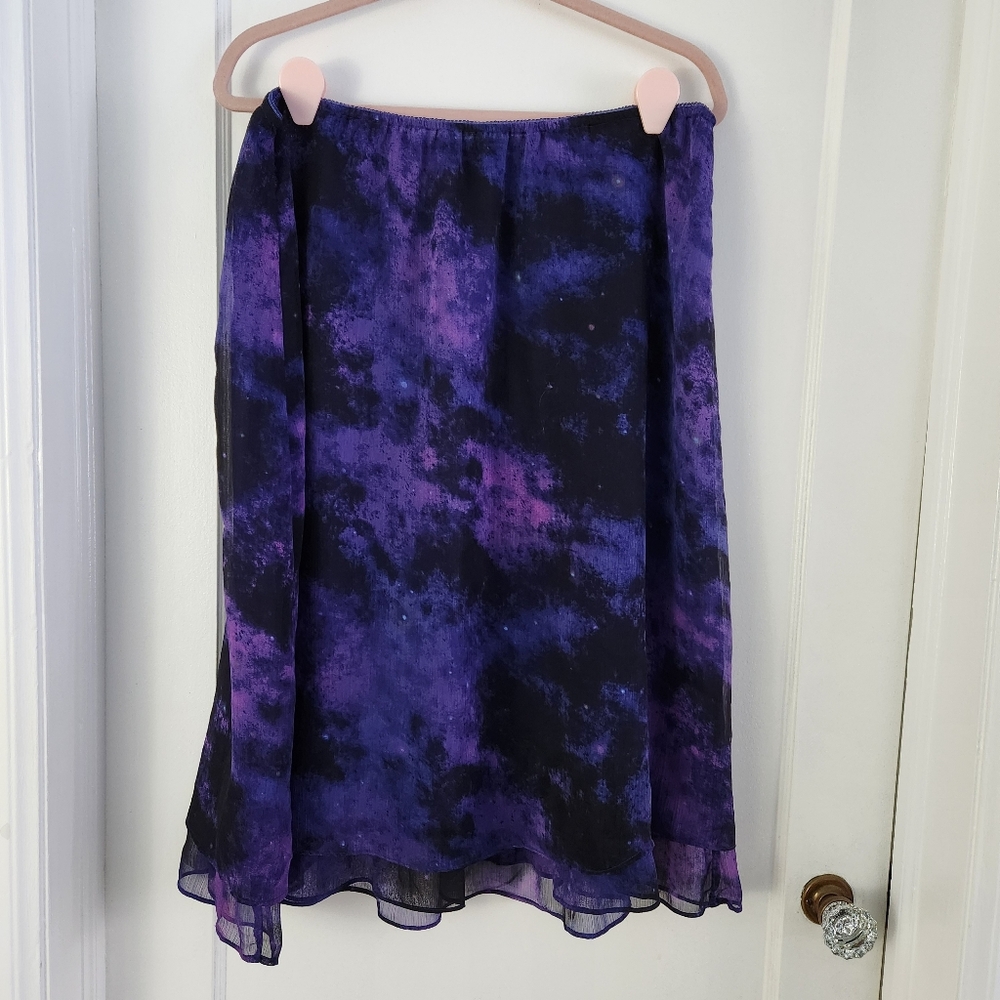 Vinatage Celestial Pattern Purple Black Midi Skirt